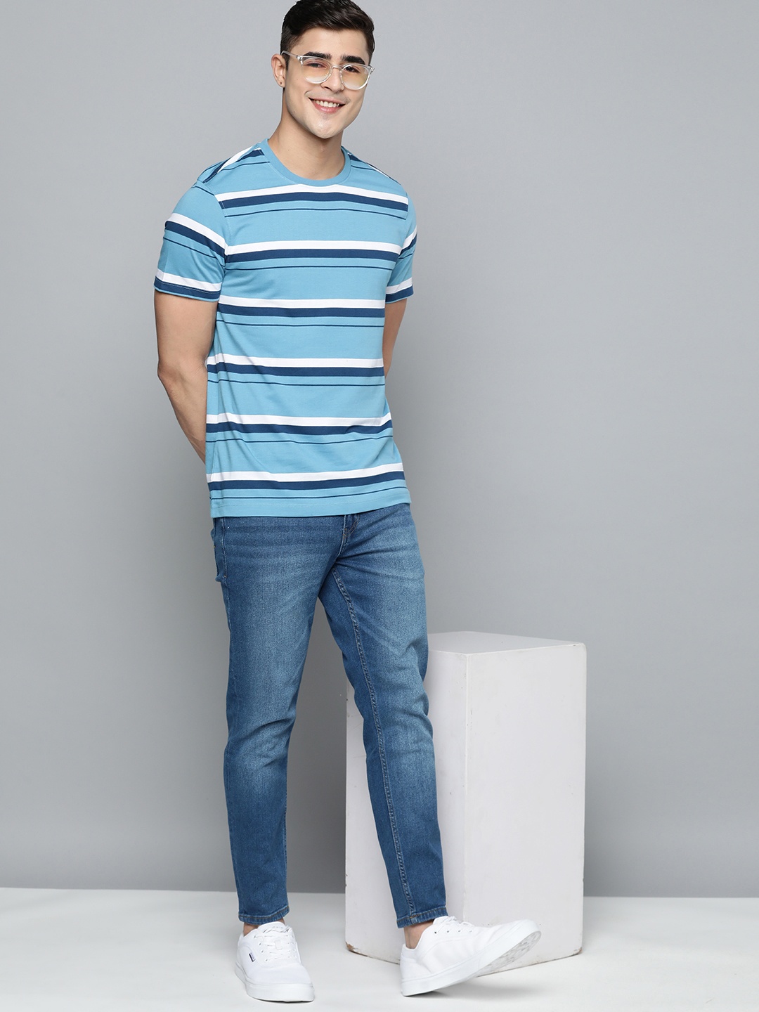 

Mast & Harbour Striped Regular Fit T-shirt, Blue