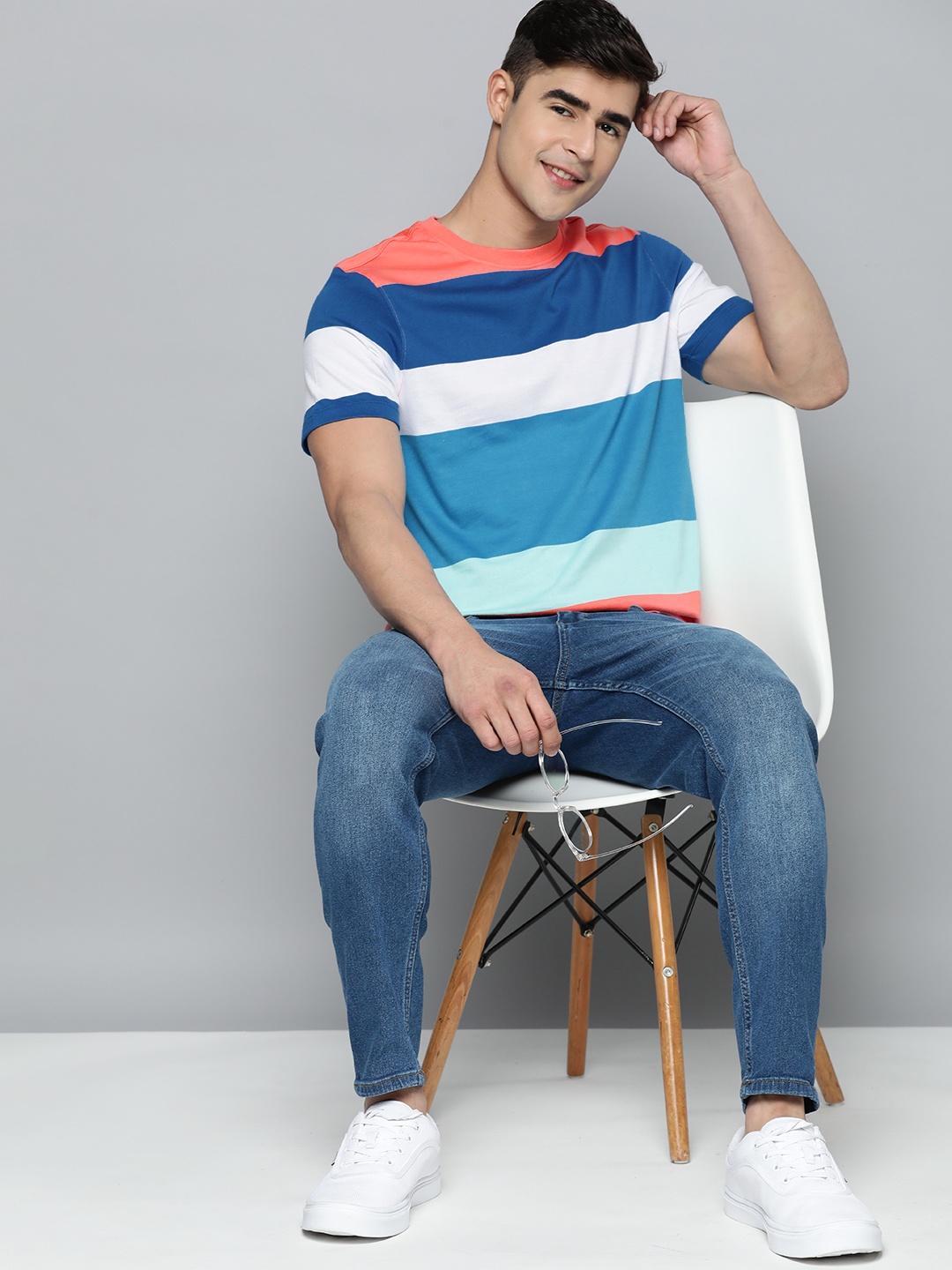 

Mast & Harbour Striped Regular Fit T-shirt, Blue