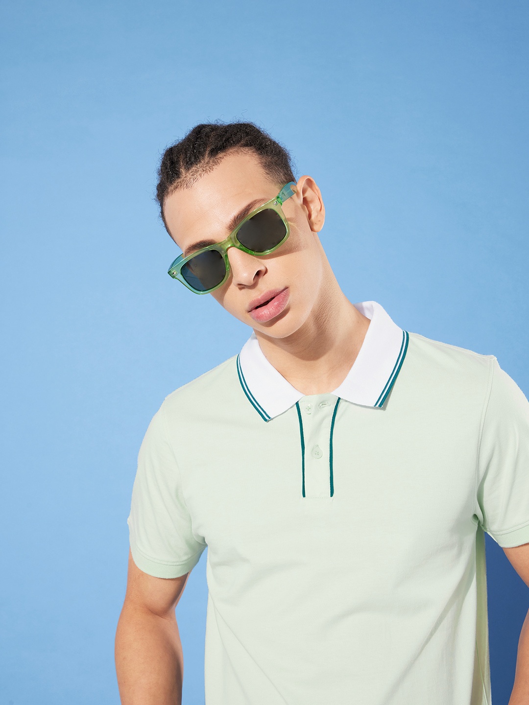 

Mast & Harbour Men Green Polo Collar Pure Cotton T-shirt