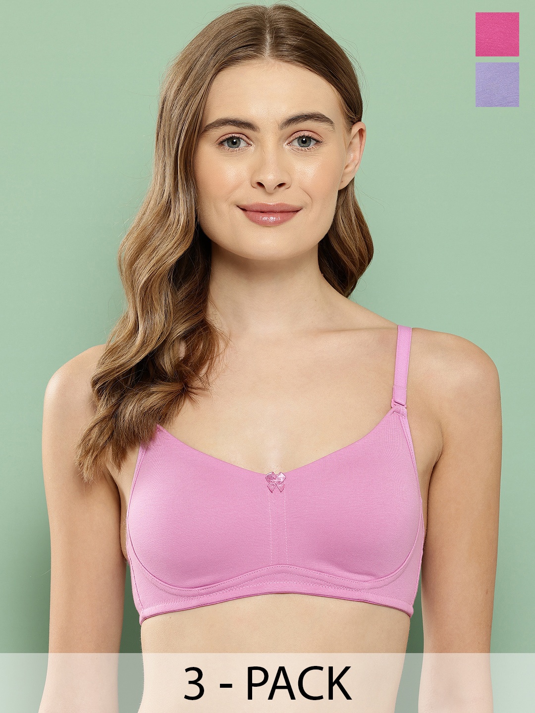 

Leading Lady Pack of 3 Non-Padded Seamless Cotton Bras 1128-PK-MZ-MV-3, Pink