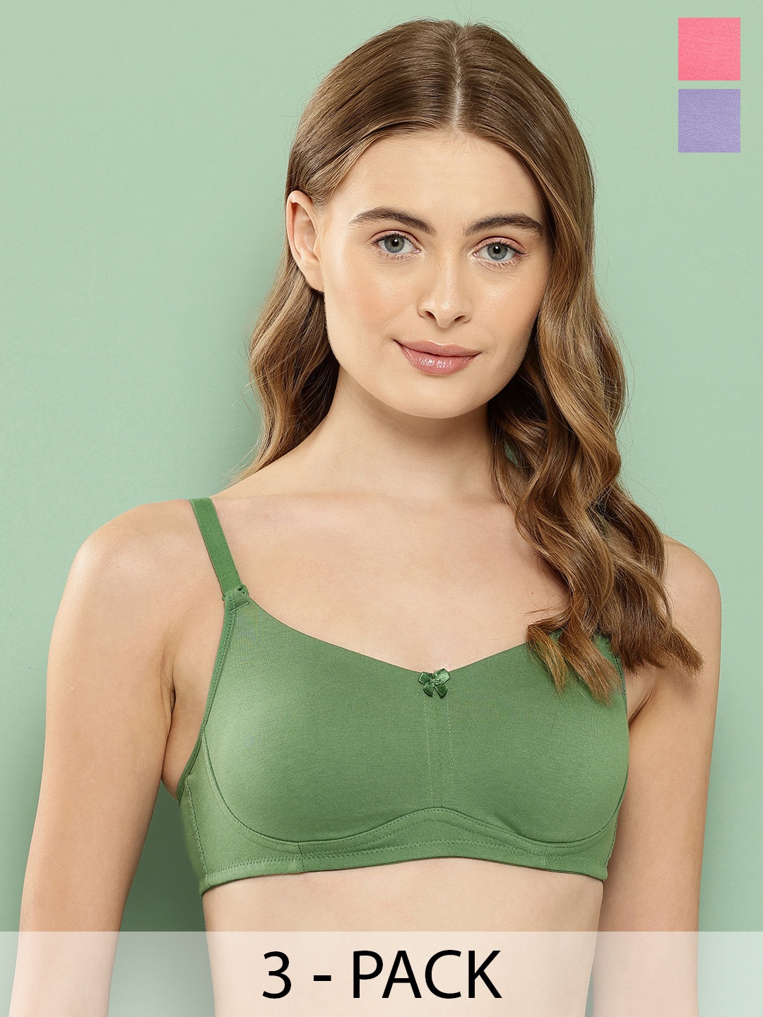 

Leading Lady Pack of 3 Non-Padded Seamless Cotton Bras 1128-GR-GJ-MV-3, Green