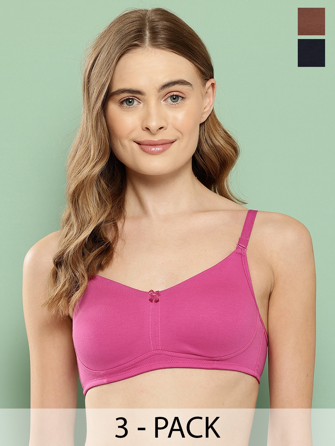 

Leading Lady Set Of 3 Cotton Bra, Magenta