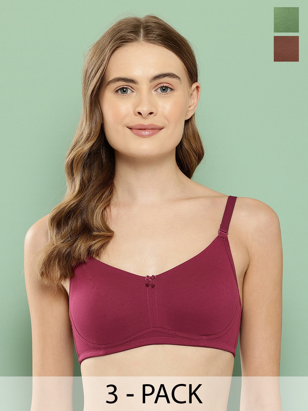 

Leading Lady Set Of 3 Cotton Bra, Maroon