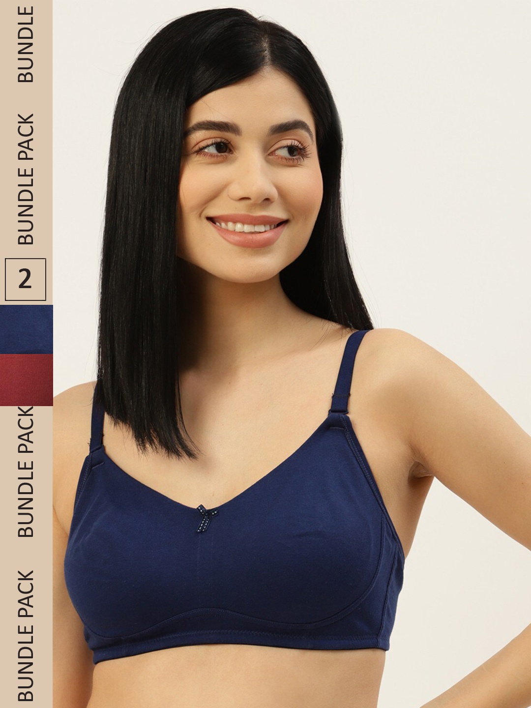 

Leading Lady Pack Of 2 Cotton Bra, Navy blue