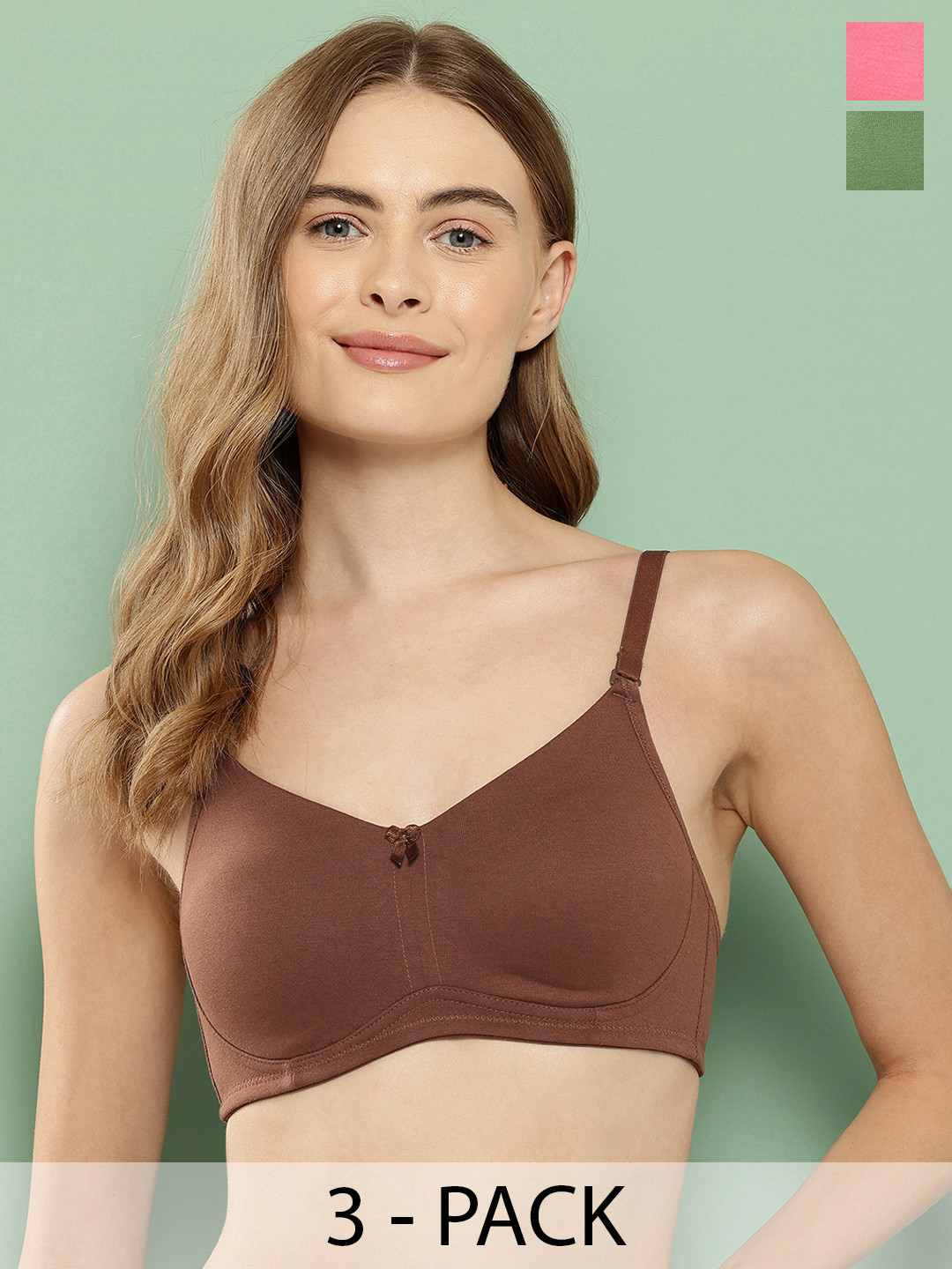 

Leading Lady Set Of 3 Cotton Bra, Brown