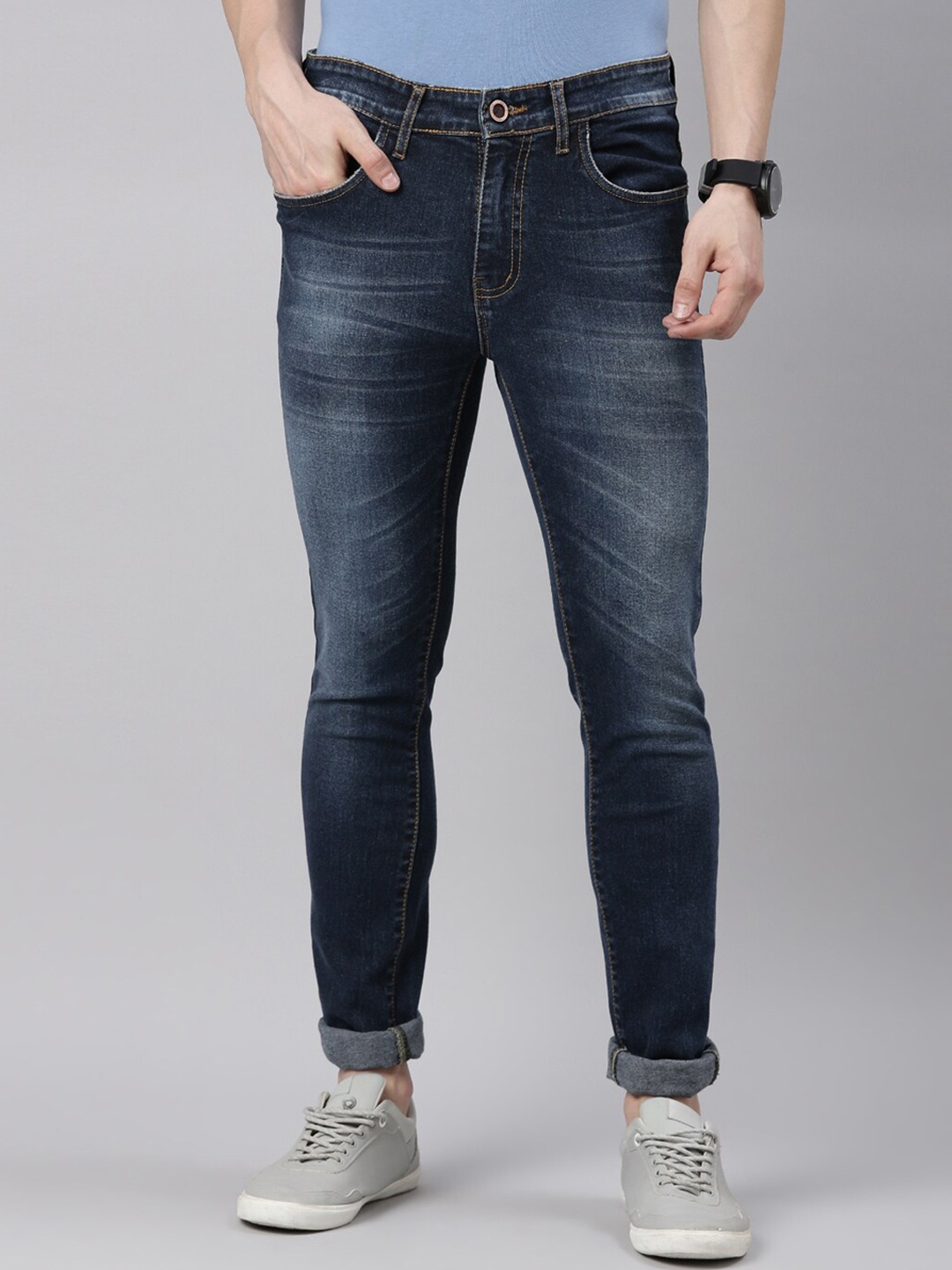 

CINOCCI Men Slim Fit Light Fade Stretchable Jeans, Blue