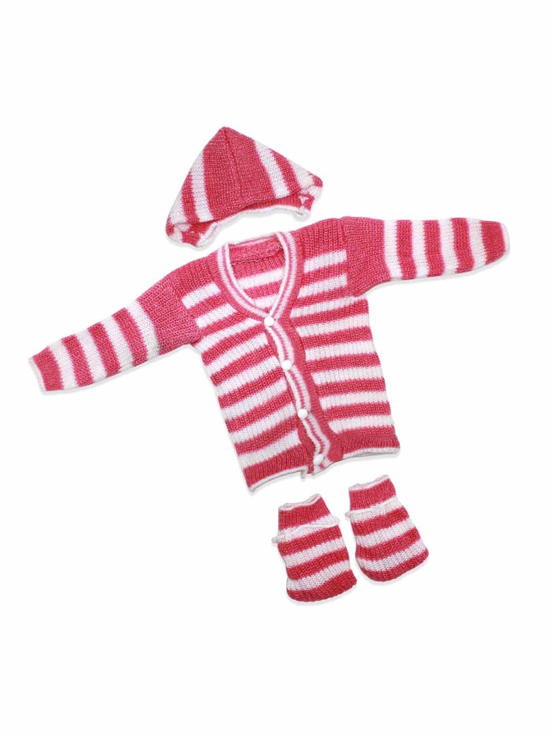 

Born Babies Unisex Kids Striped Wool Sweater With Cap & Socks, Pink
