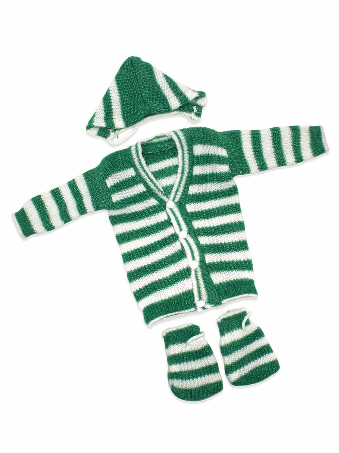 

Born Babies Unisex Kids Striped Wool Sweater With Cap & Socks, Green