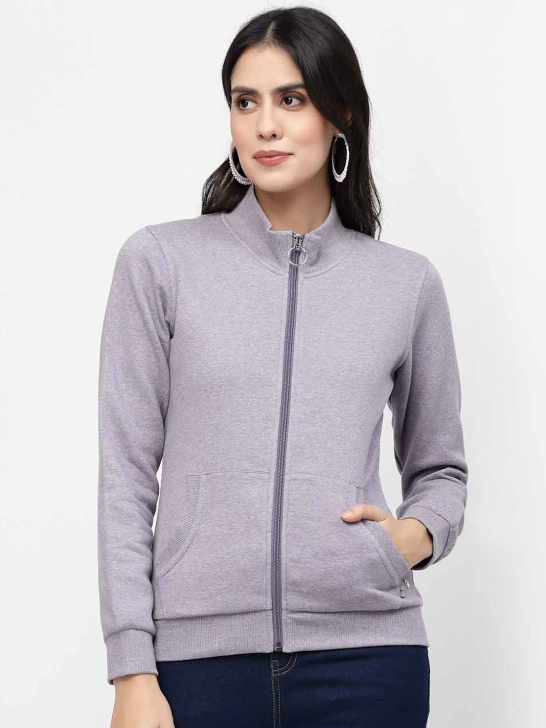

Juelle Mock Collar Front-Open Sweatshirt, Lavender