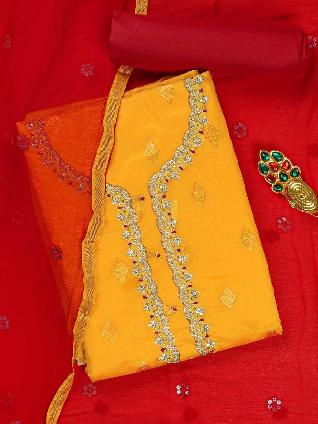 

Kalamandir Yellow & Red Unstitched Dress Material