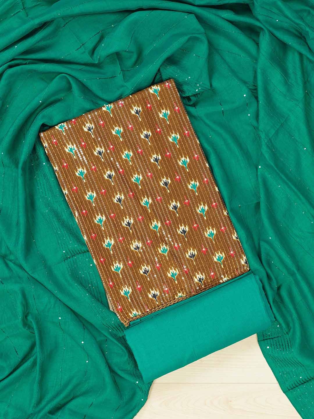 

Kalamandir Printed Pure Silk Unstitched Dress Material, Khaki