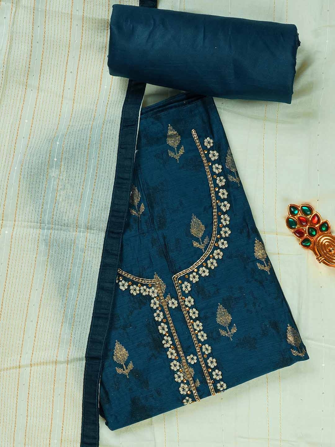

Kalamandir Unstitched Dress Material, Navy blue