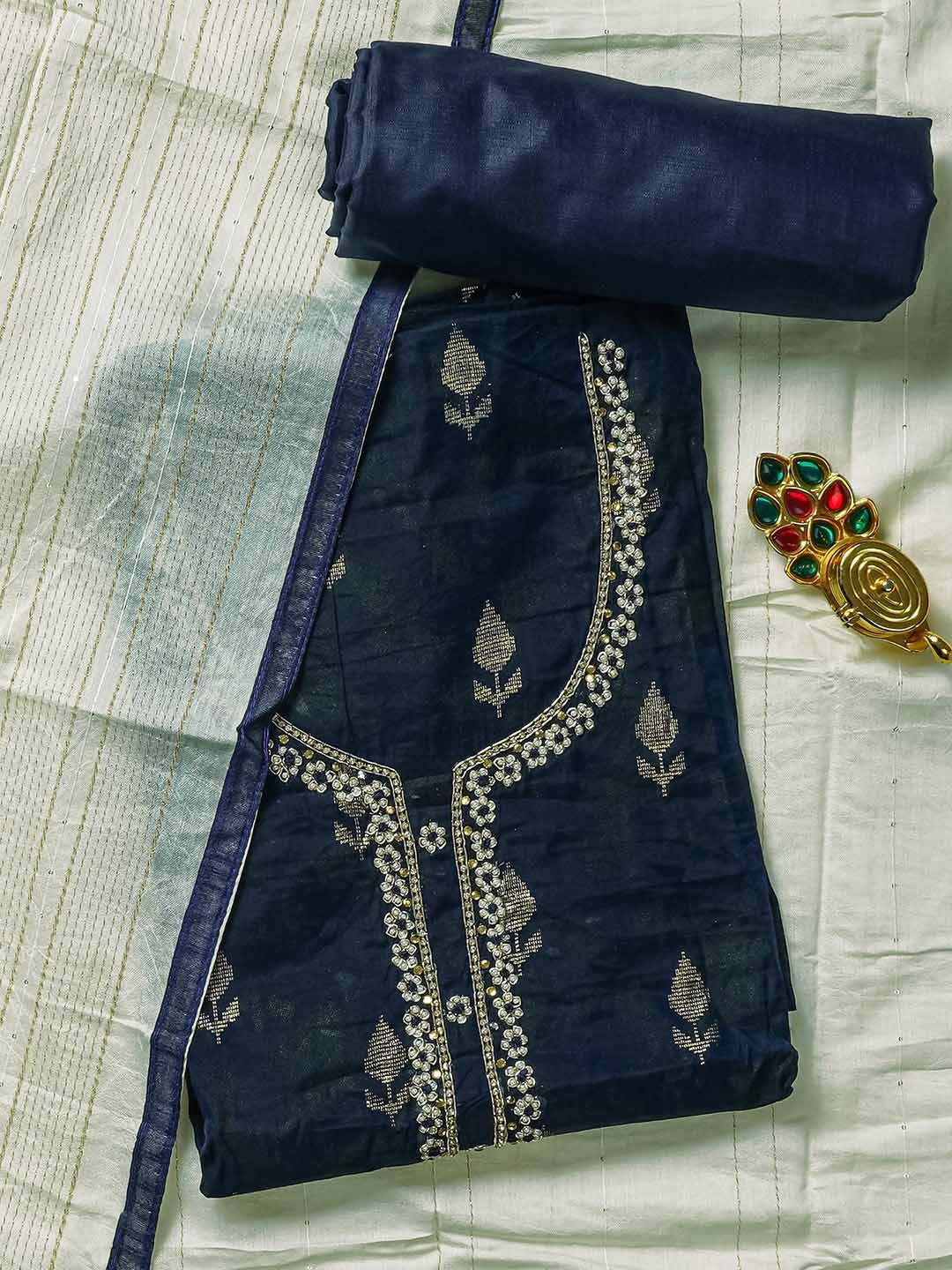 

Kalamandir Woven Design Ethnic Unstitched Dress Material, Navy blue