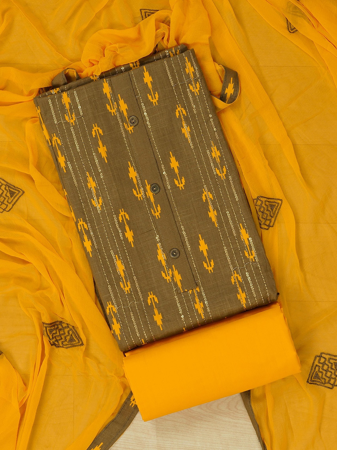 

Kalamandir Ethnic Motifs Woven Design Pure Cotton Unstitched Dress Material, Khaki