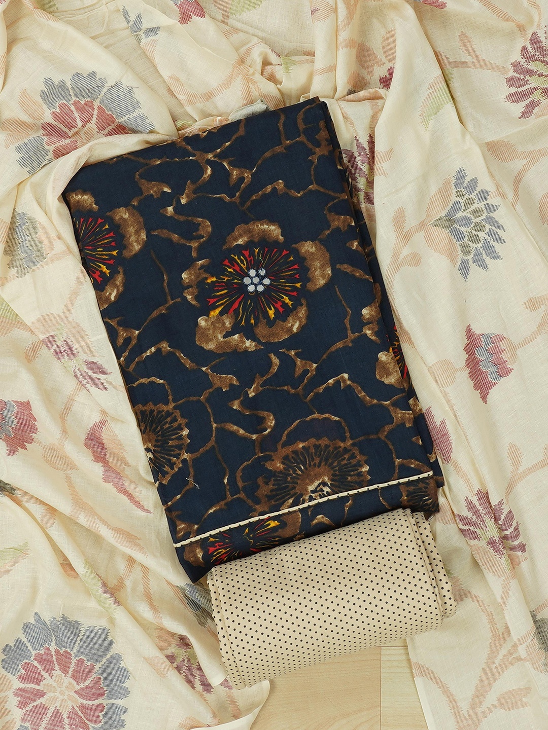 

Kalamandir Floral Pure Cotton Unstitched Dress Material, Navy blue