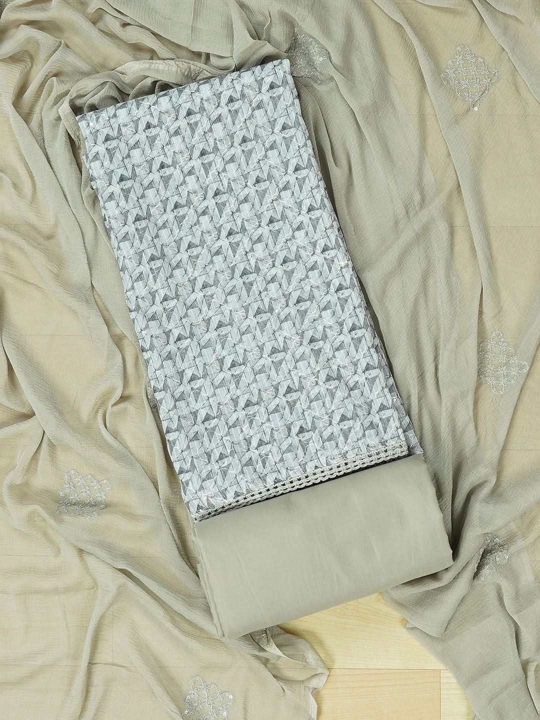 

Kalamandir Abstract Printed Unstitched Dress Material, Grey
