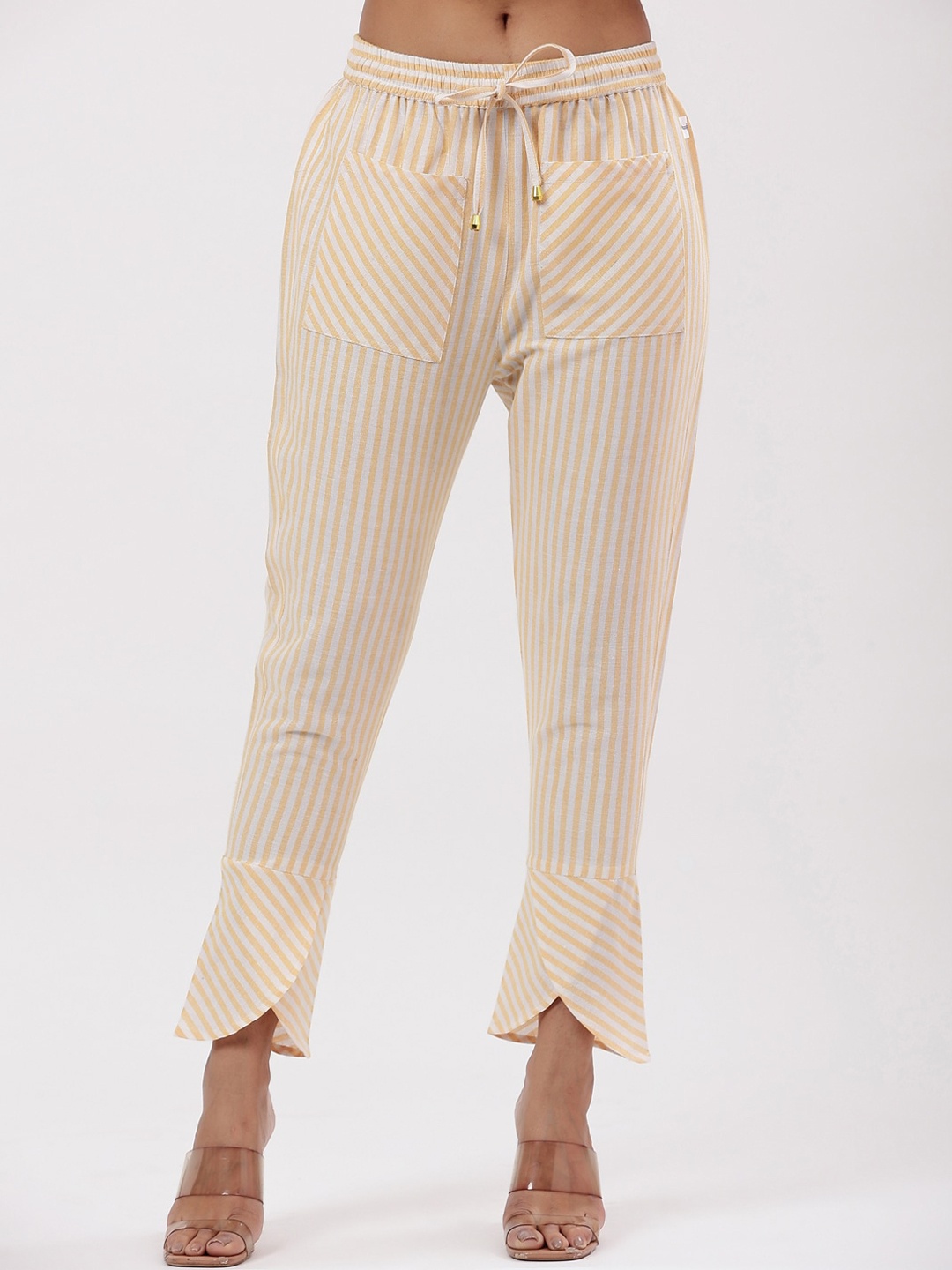 

Fabriko Women Striped Relaxed Straight Leg Slim Fit Trousers, Cream