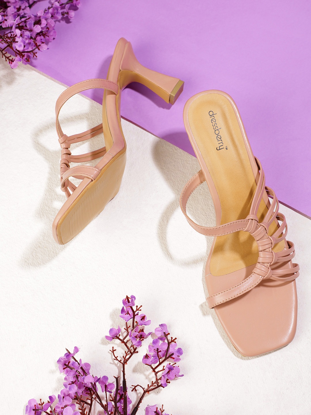 

DressBerry Strappy Knot Detail Block Heels, Peach