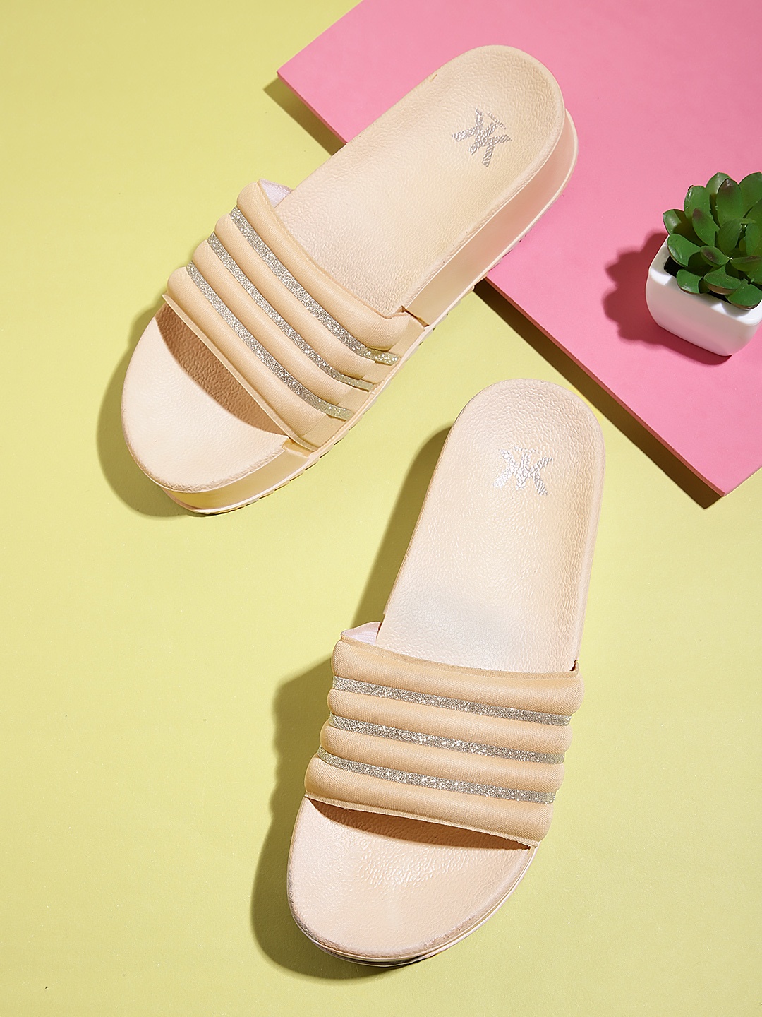 

Kook N Keech Women Shimmer Detail Flatform Heels, Beige