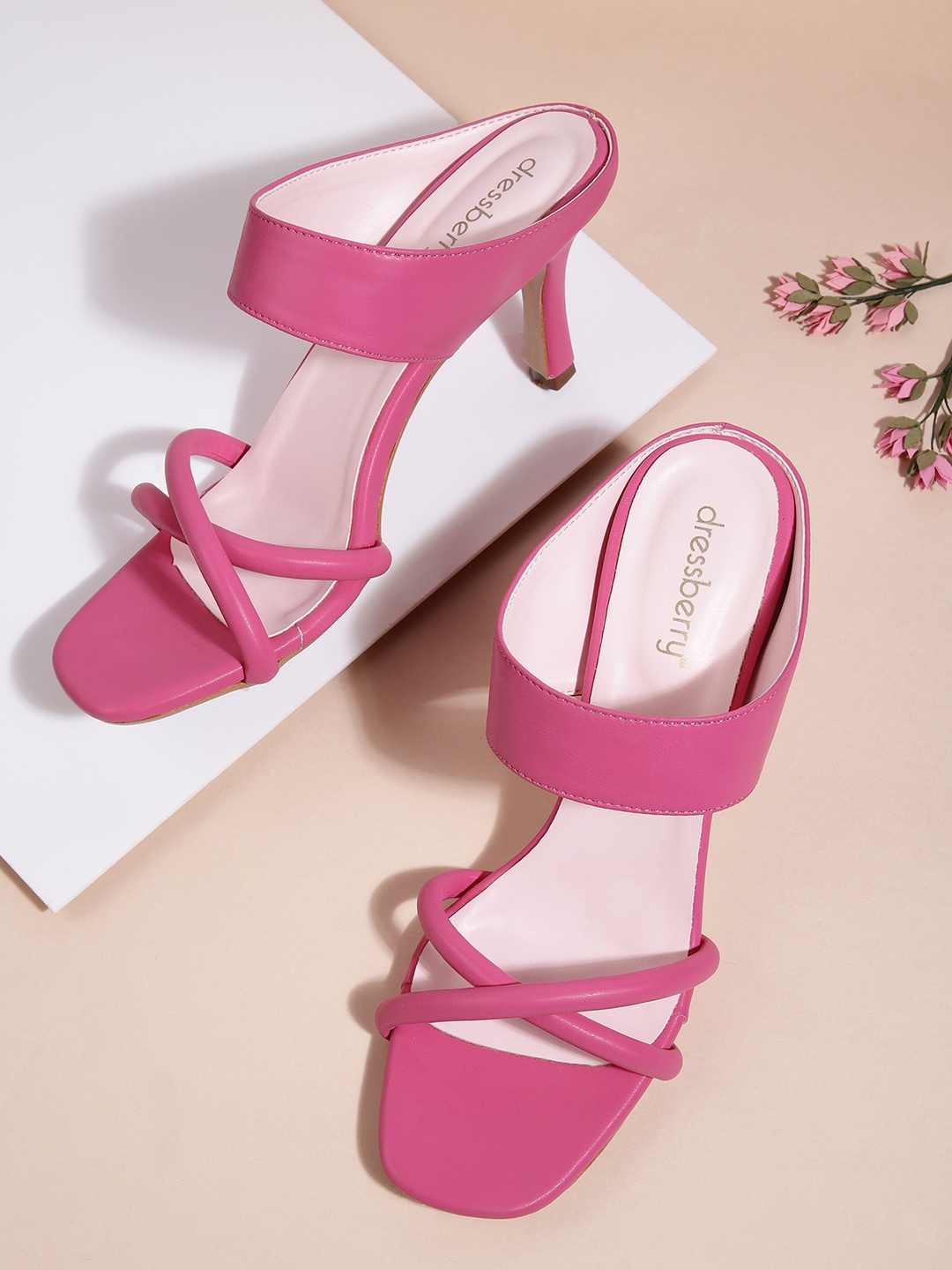 

DressBerry Criss Cross Strappy Slim Heels, Fuchsia