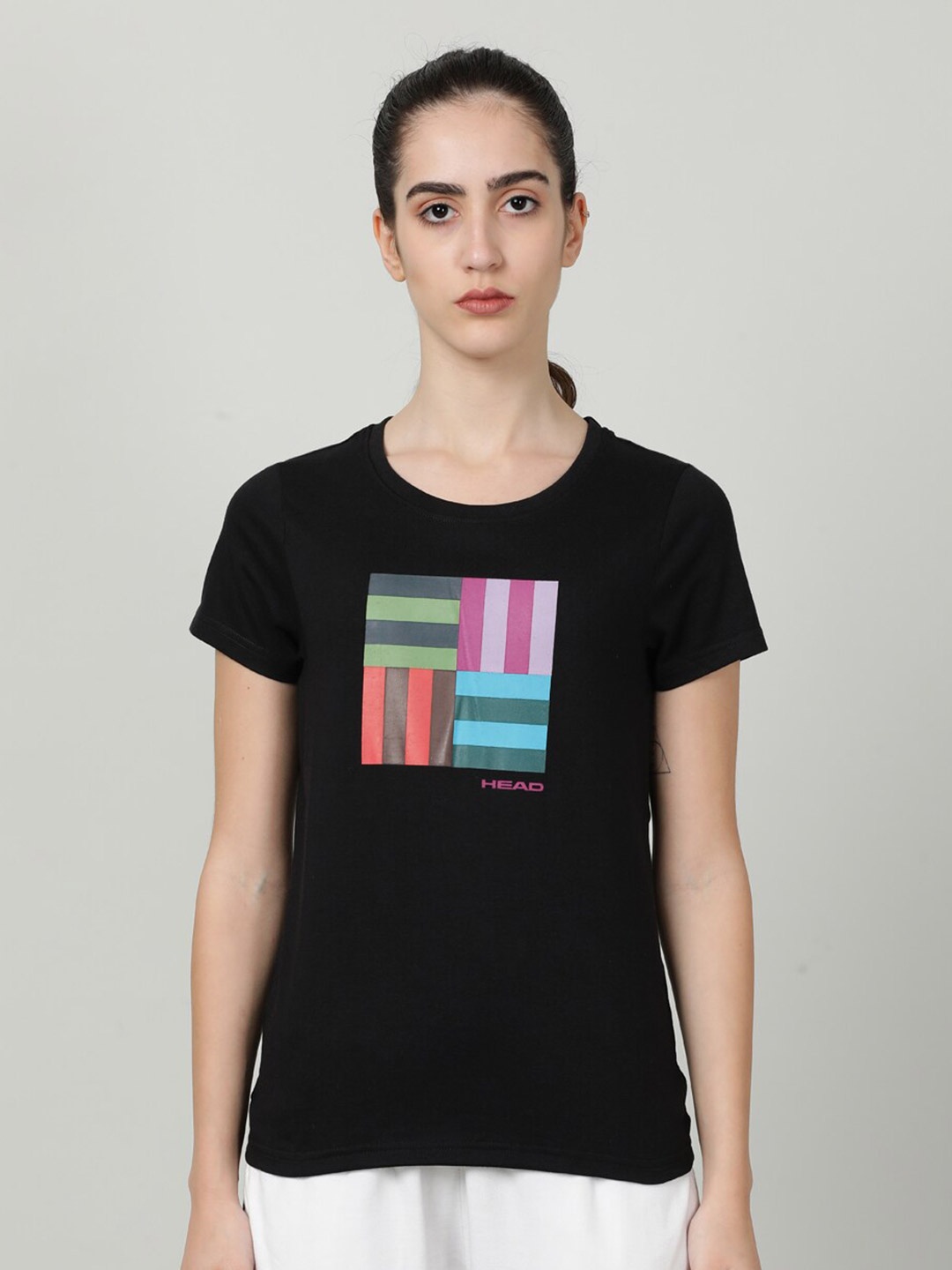 

Head Women Black Typography Printed T-shirt