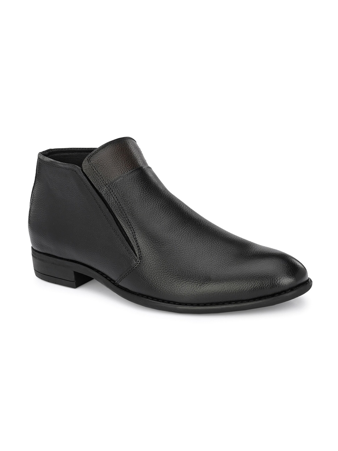 

Hitz Men Round-Toe Blocked Heel Leather Boots, Black