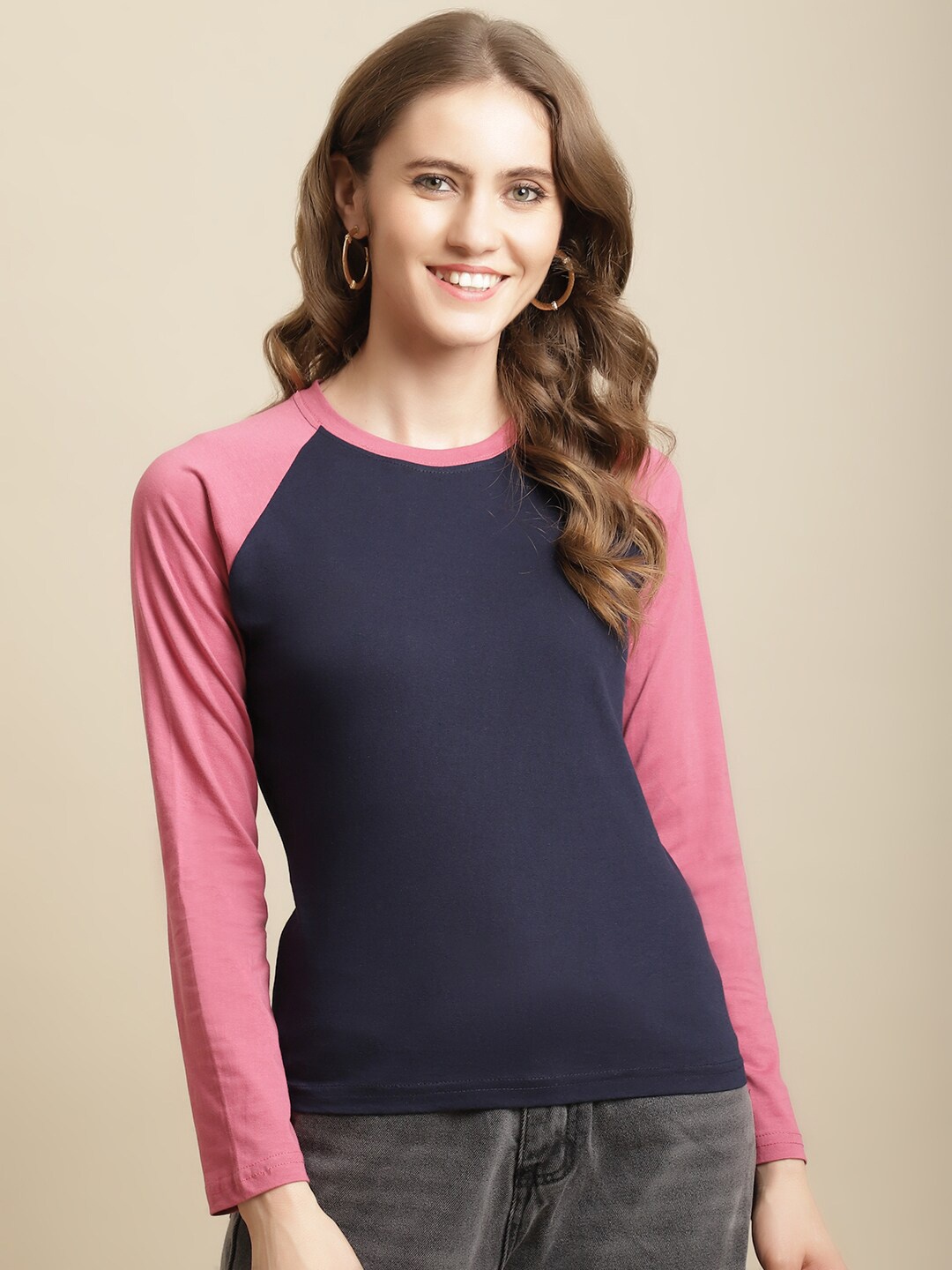 

Fabflee Women Colourblocked Cotton T-shirt, Blue