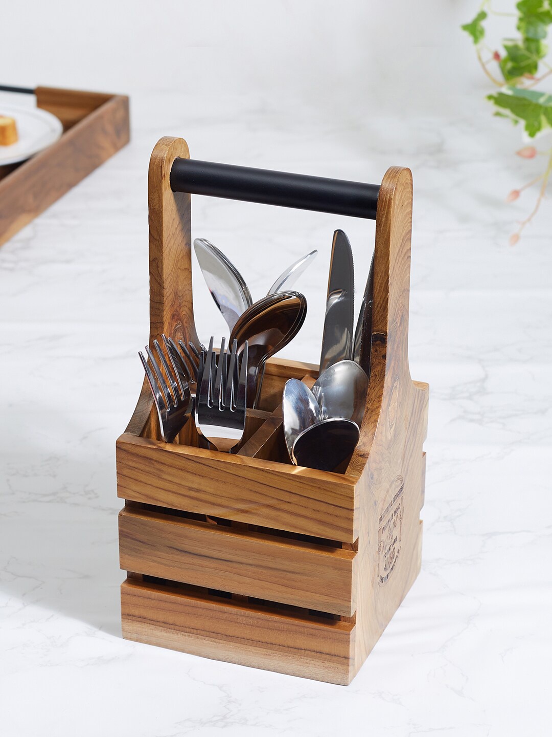 

HomeTown Beautiful Kitchen Wooden Cutlery Stand, Brown