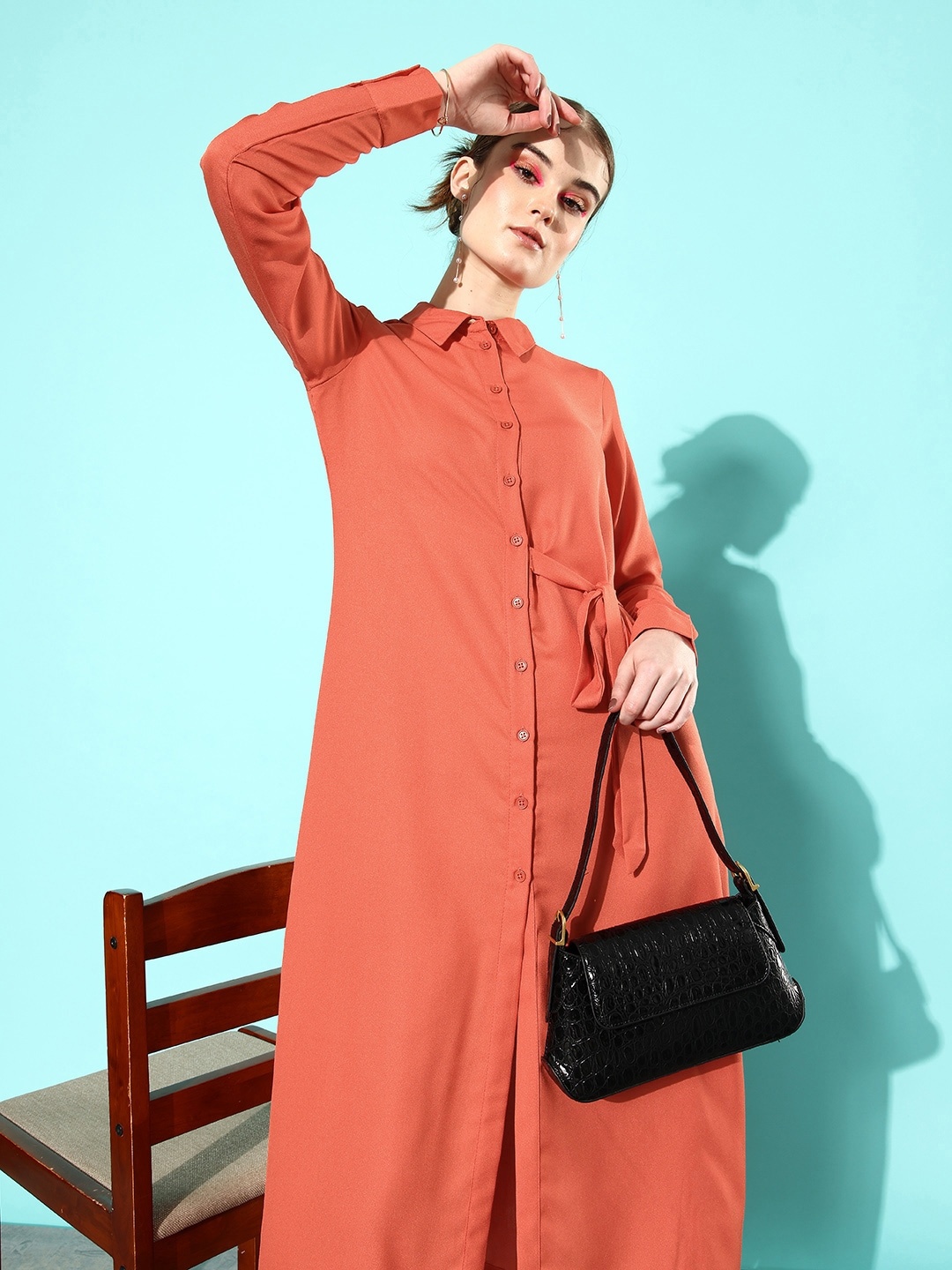 

her by invictus Shirt Style Midi Dress, Coral