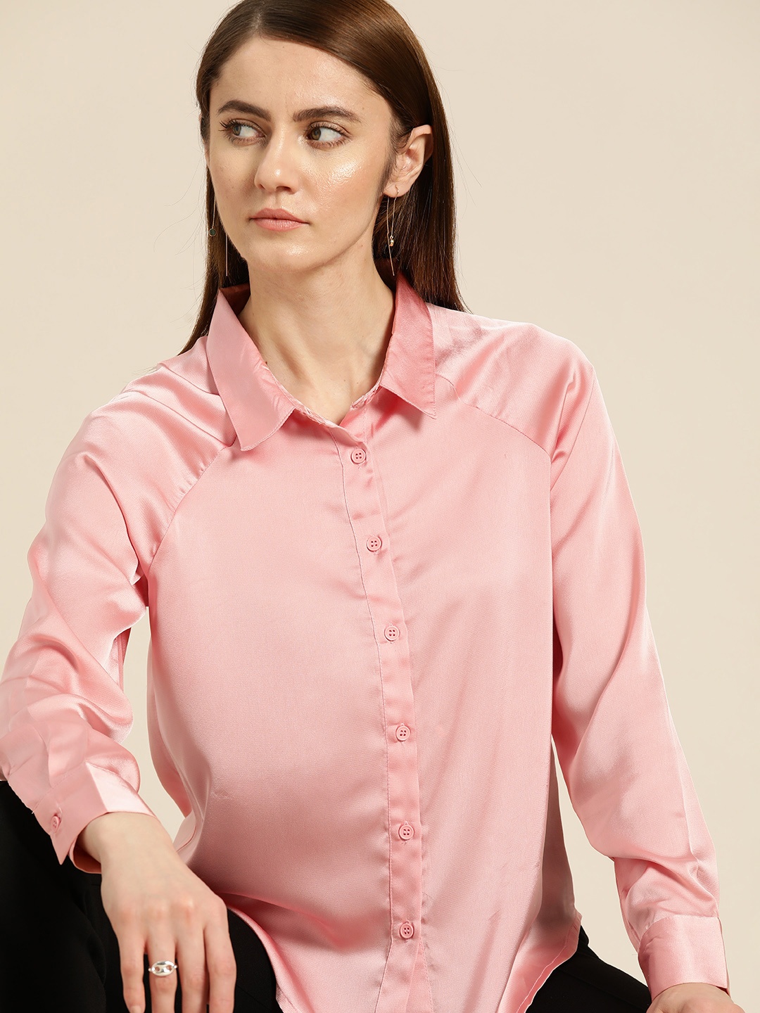 

her by invictus Valentines Special Satin Finish Shirt, Pink