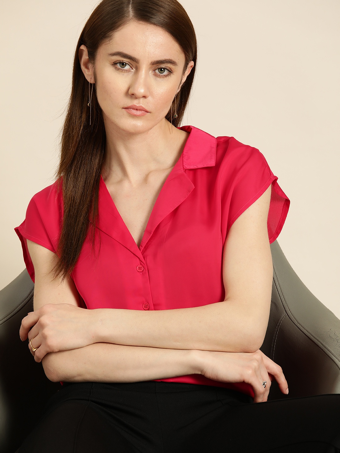 

her by invictus Valentines Special Satin Finish Cuban Collar Casual Shirt, Red