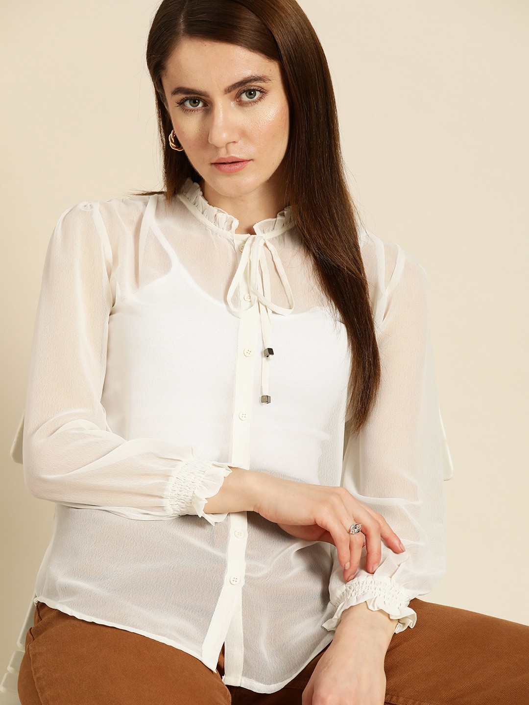 

her by invictus Valentine Special Semi Sheer Casual Shirt, White