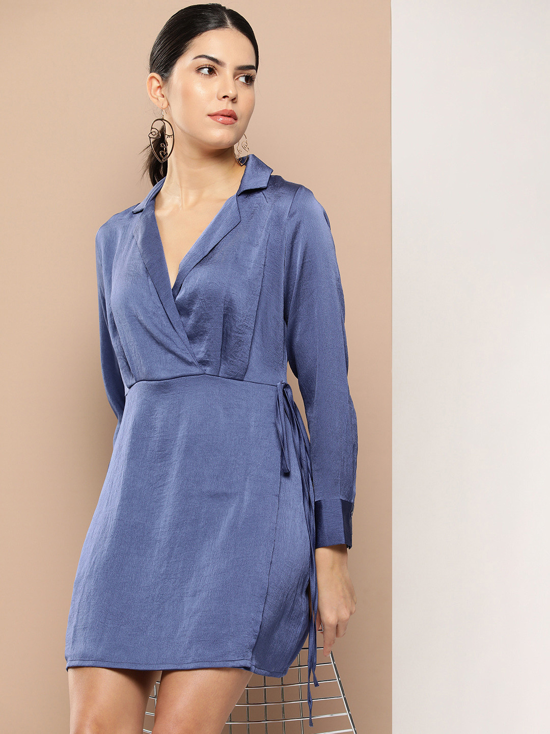 

her by invictus Wrap Style Mini Dress, Blue