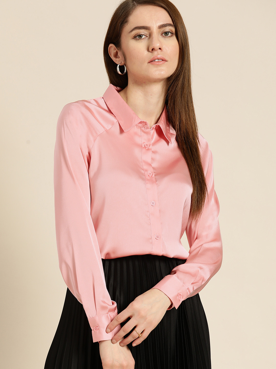 

her by invictus Valentines Special Satin Finish Semiformal Shirt, Pink