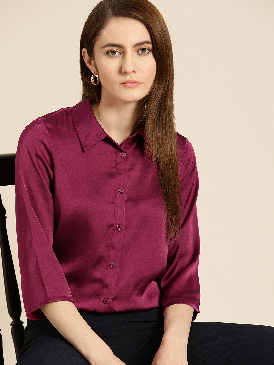 

her by invictus Satin Valentine Special Smart Casual Shirt, Magenta