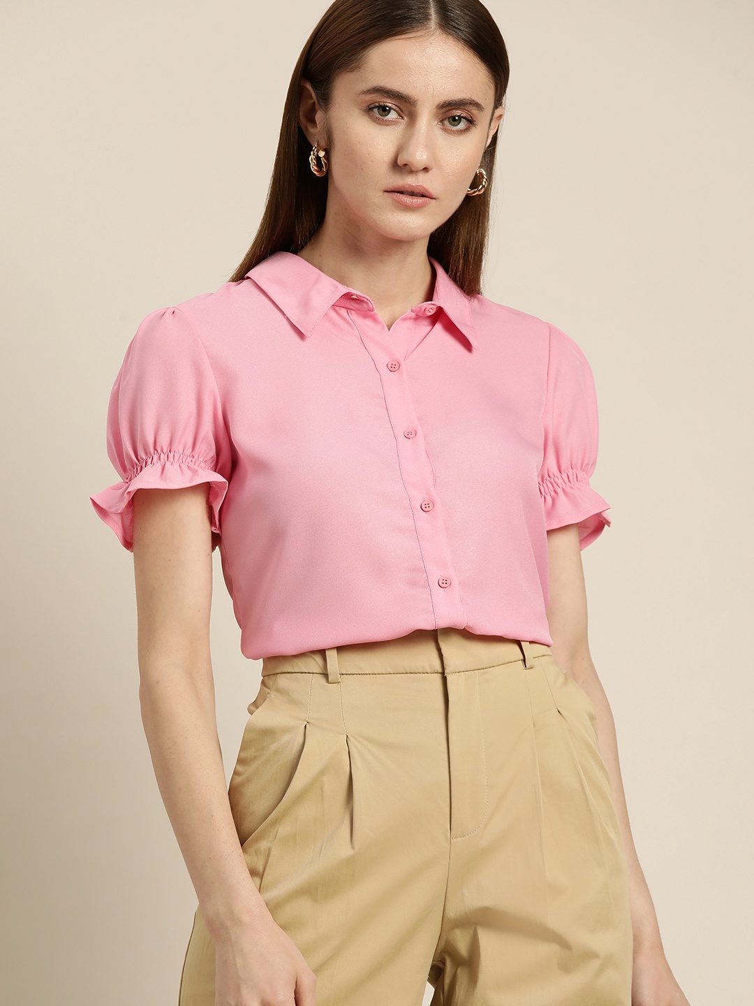 

her by invictus Puff Sleeve Casual Shirt, Pink