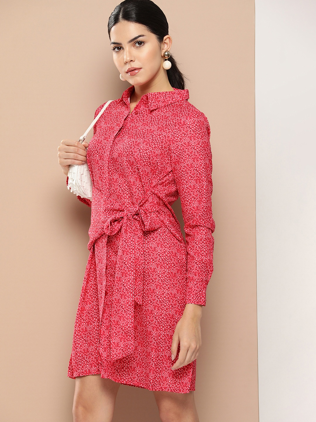 

her by invictus Printed Shirt Mini Dress, Red