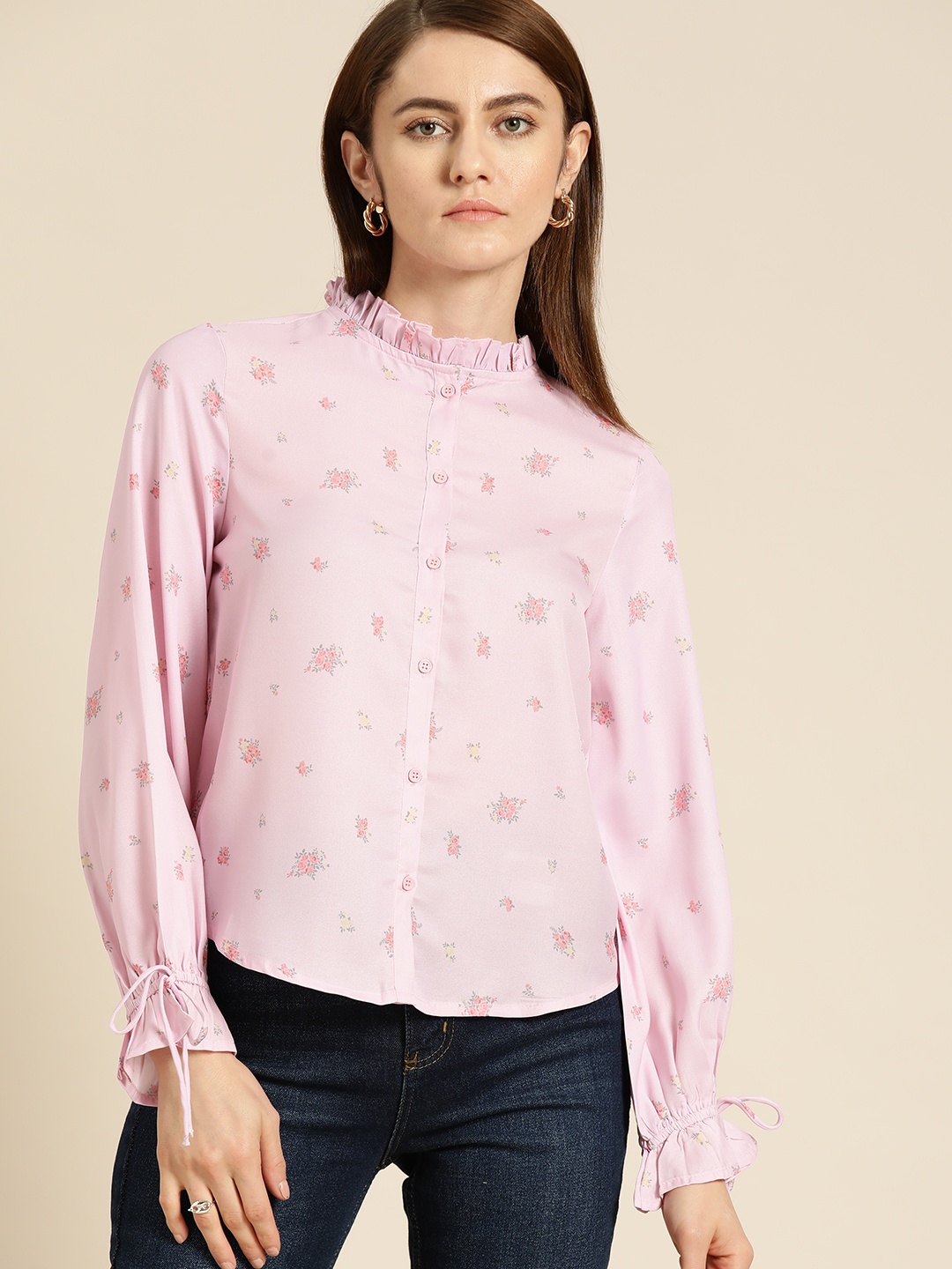 

her by invictus Valentine Special Floral Printed Casual Shirt, Pink