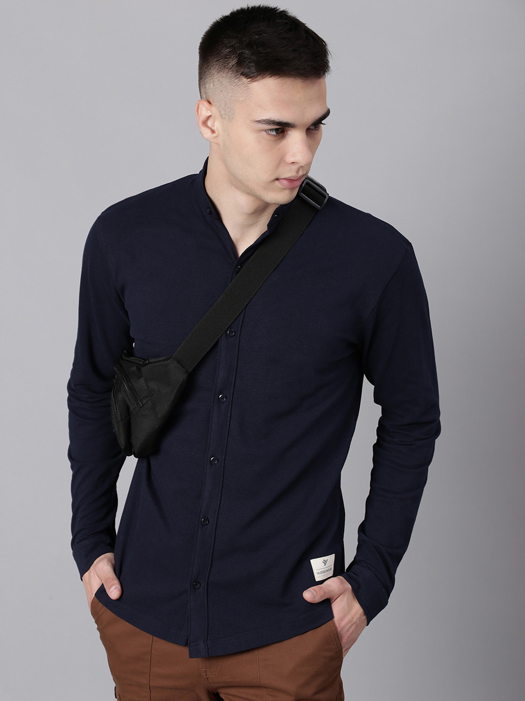 

Hubberholme Men Classic Pure Knitted Cotton Casual Shirt, Navy blue