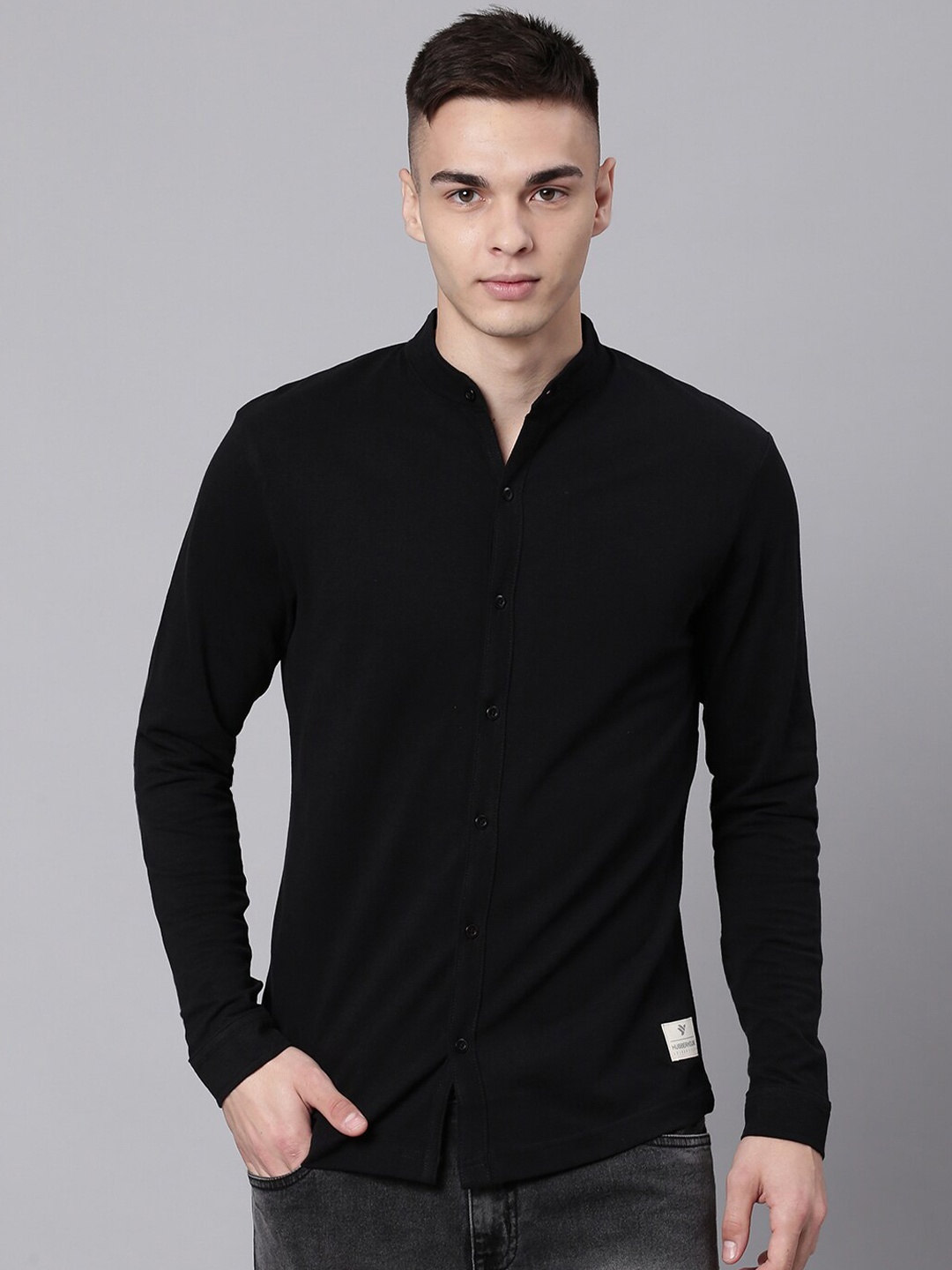 

Hubberholme Men Classic Pure Knitted Cotton Casual Shirt, Black