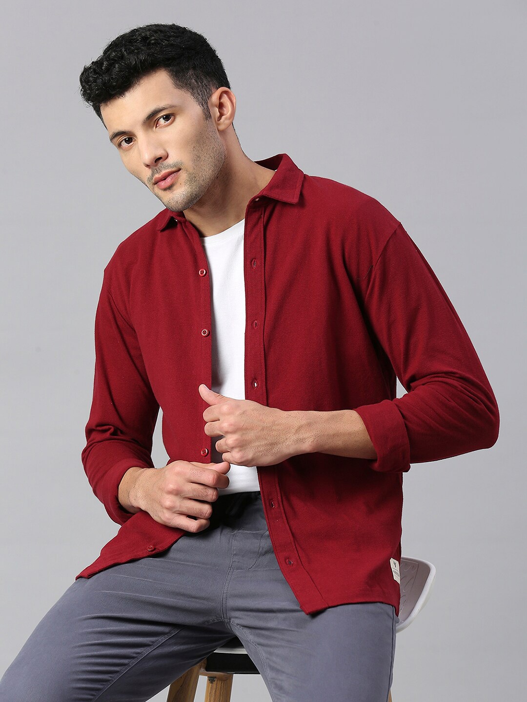 

Hubberholme Men Classic Pure Knitted Cotton Casual Shirt, Maroon