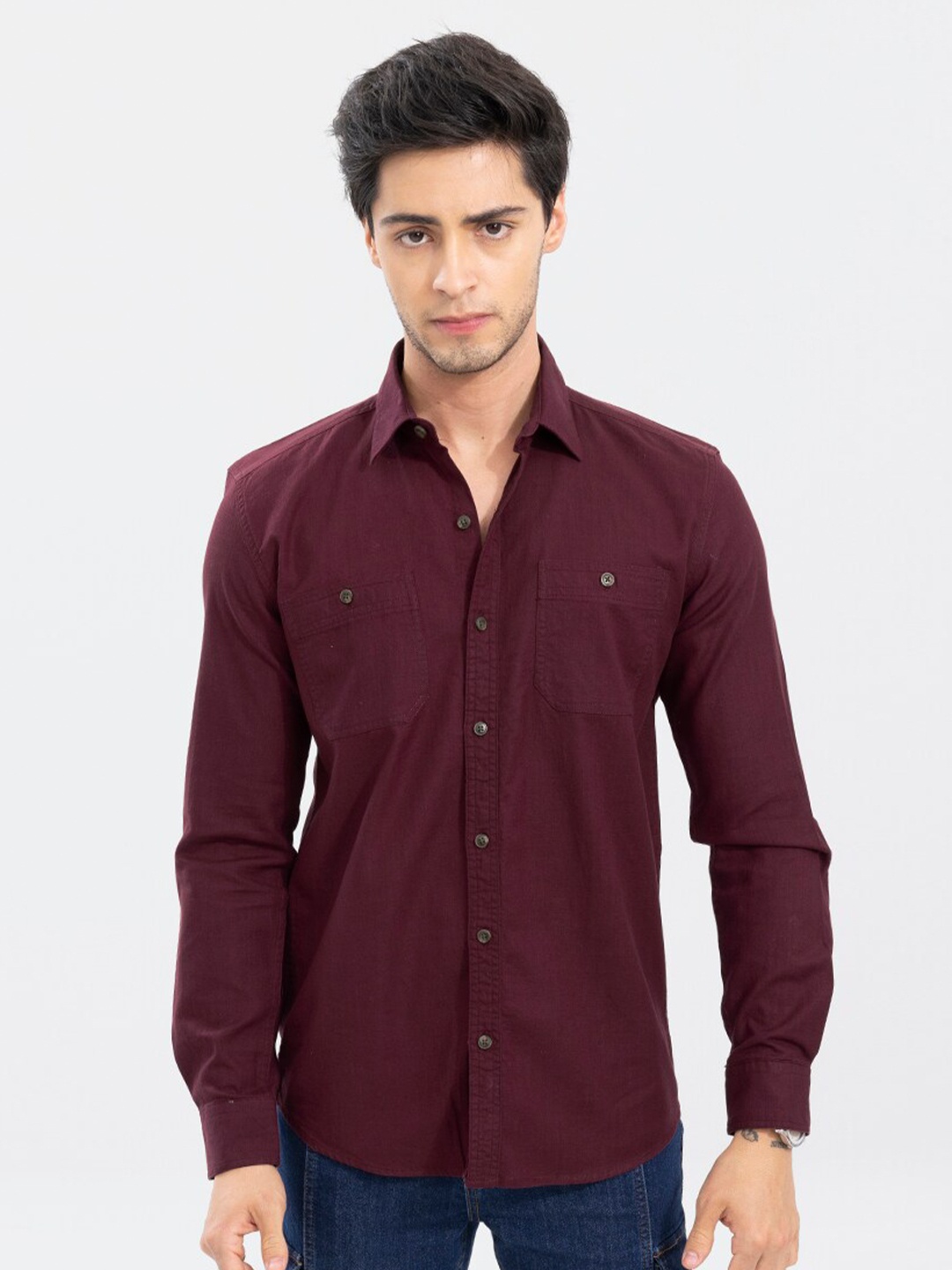 

Snitch Men Slim Fit Pure Cotton Casual Shirt, Maroon