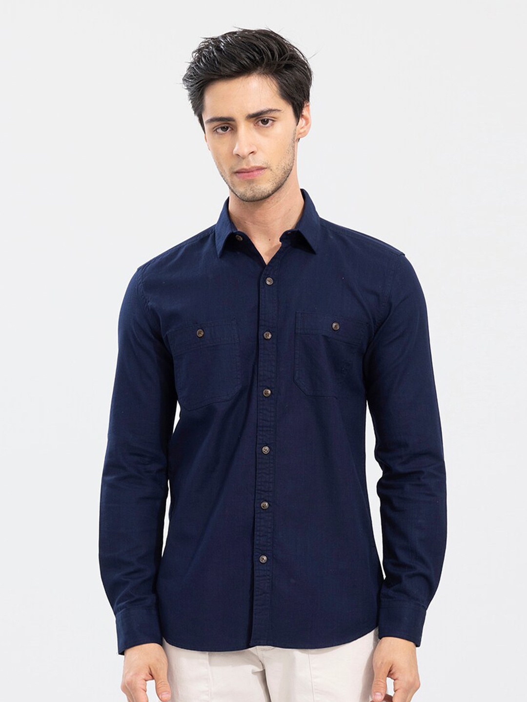 

Snitch Men Slim Fit Cotton Casual Shirt, Blue