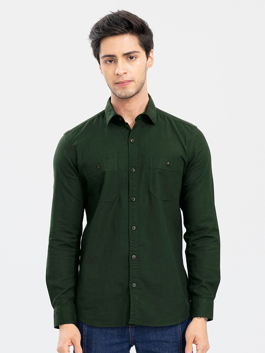 

Snitch Men Slim Fit Cotton Casual Shirt, Olive