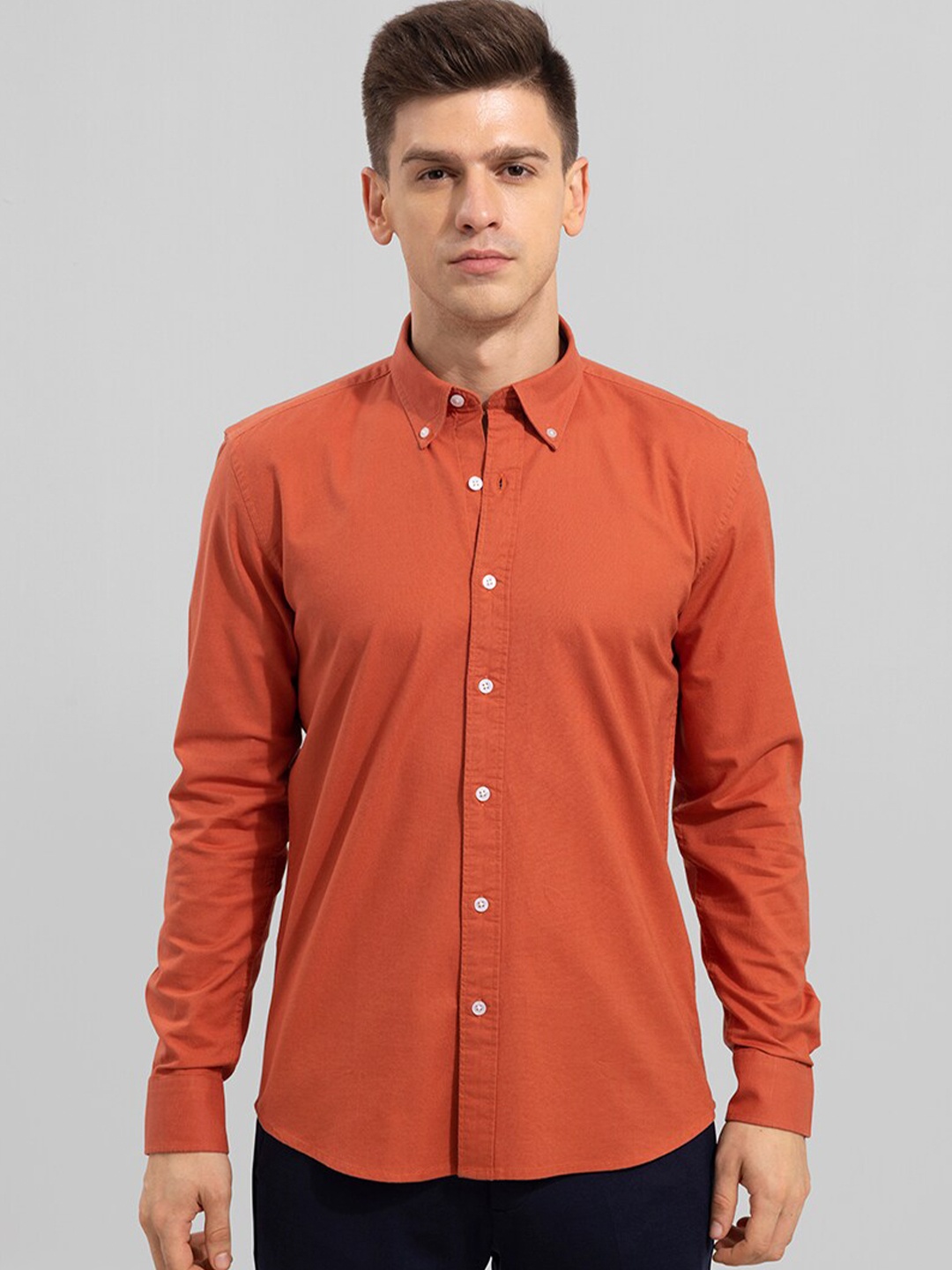

Snitch Men Slim Fit Cotton Casual Shirt, Orange