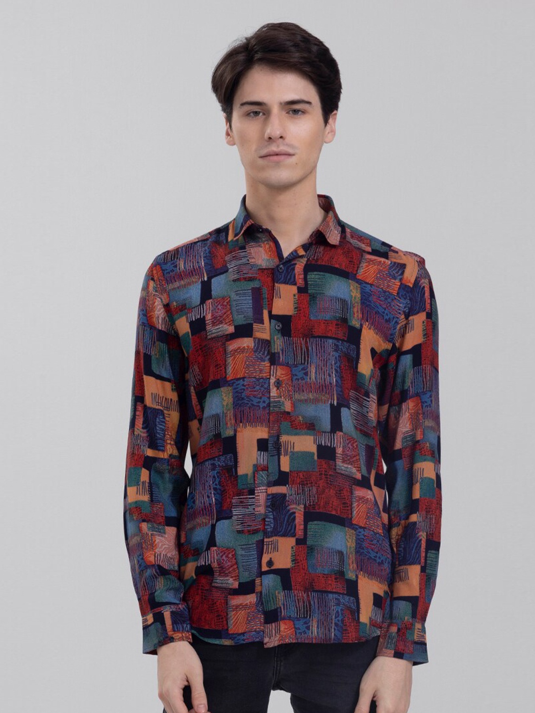 

Snitch Men Slim Fit Printed Casual Shirt, Navy blue