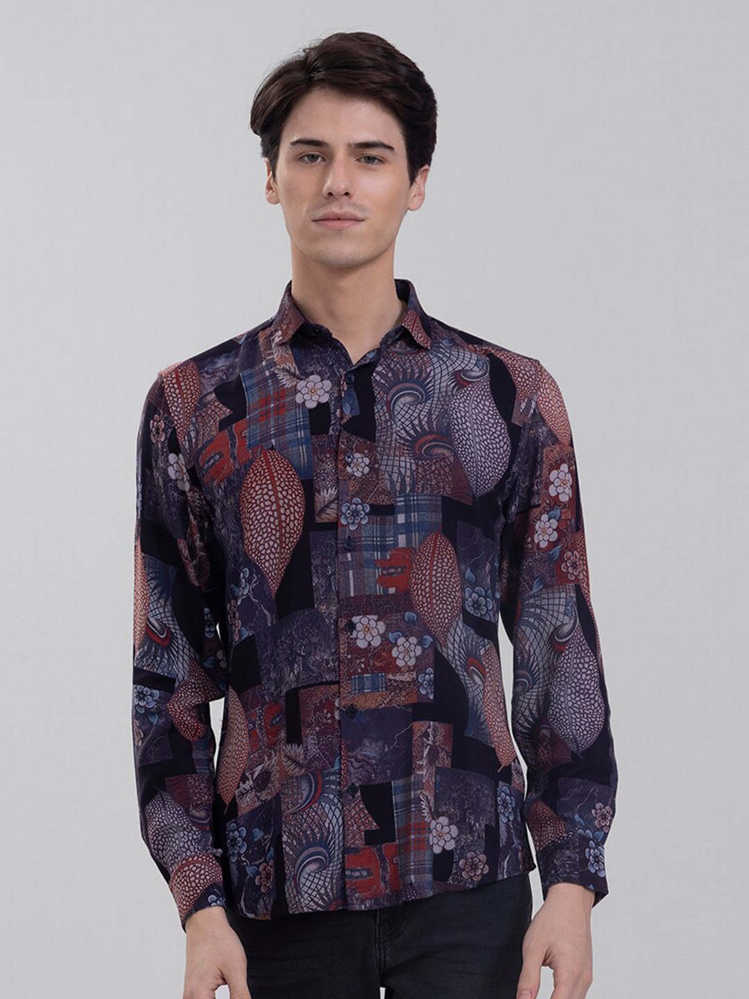 

Snitch Men Slim Fit Floral Printed Casual Shirt, Blue