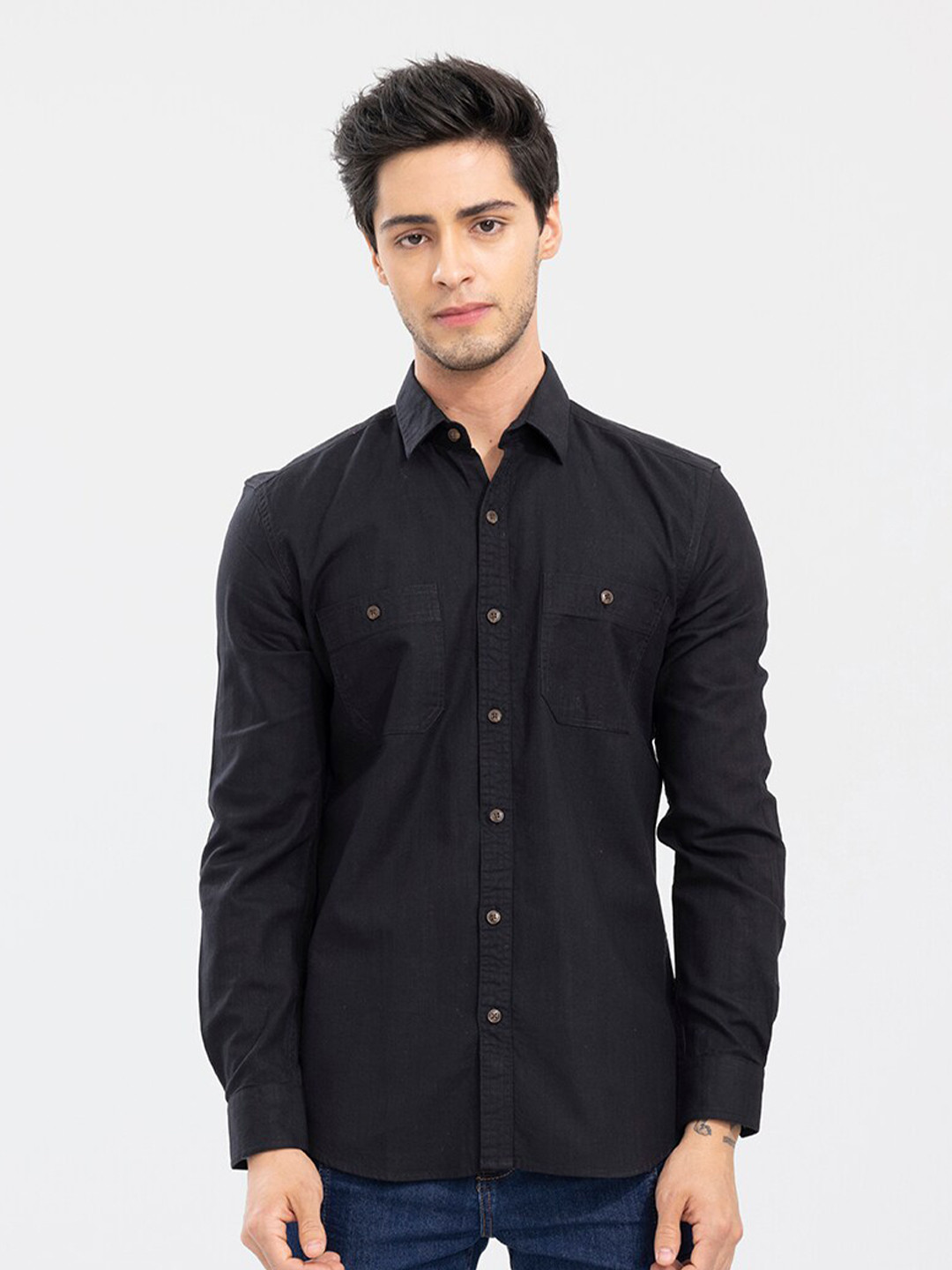 

Snitch Men Slim Fit Cotton Casual Shirt, Black