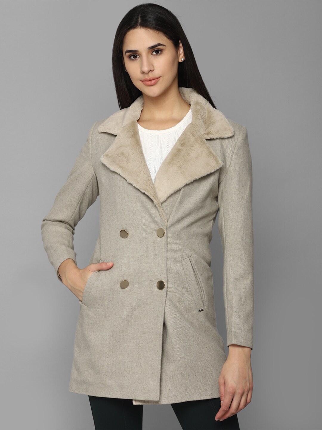 

Allen Solly Woman Women Cotton Longline Tailored Jacket, Grey