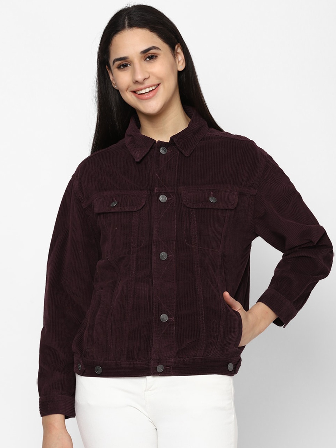 

AMERICAN EAGLE OUTFITTERS Women Denim Jacket, Maroon